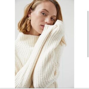 By Anthropologie Funnel Neck Sweater in Ivory Sz XS